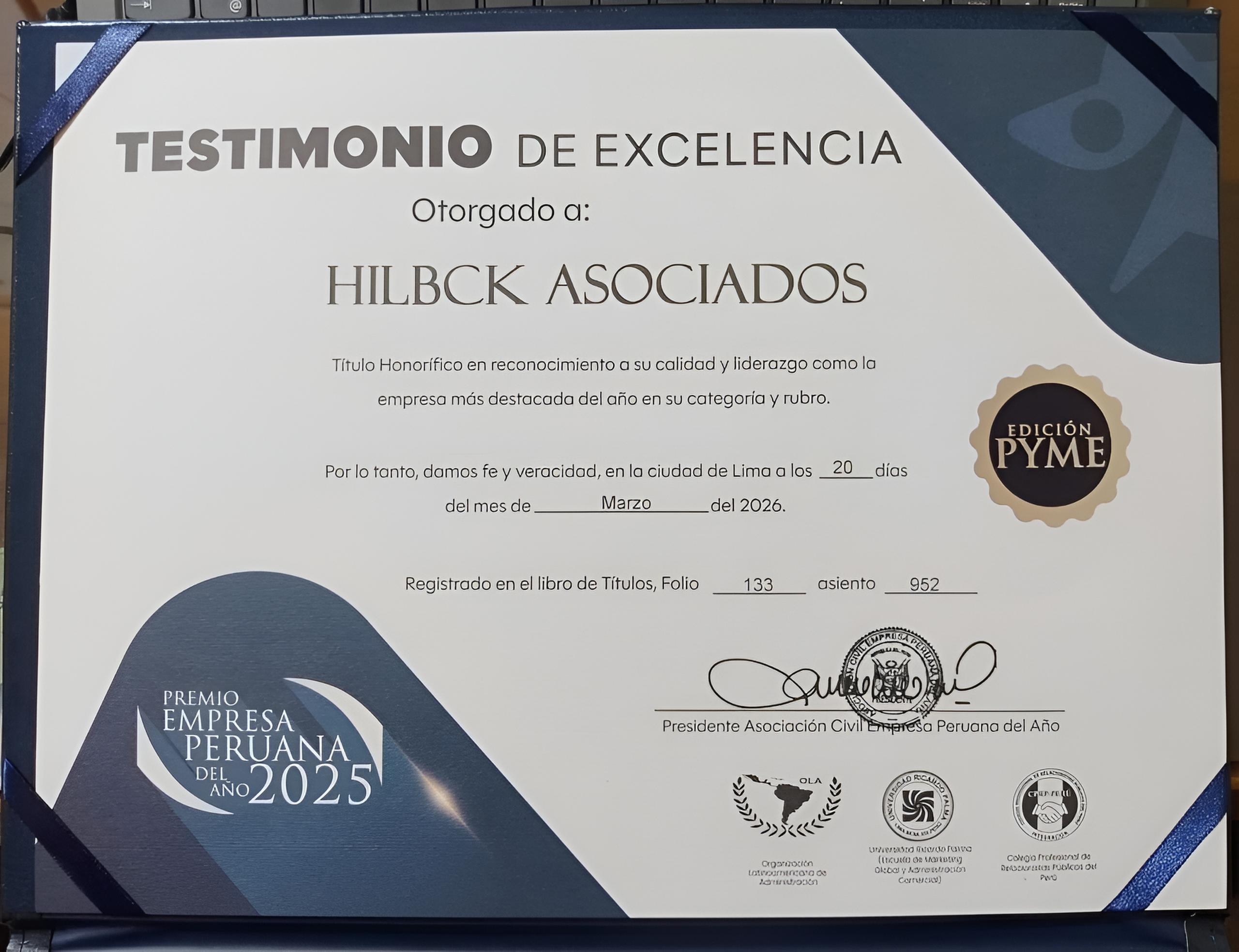 TESTIMONIO <strong>DE EXCELENCIA</strong>